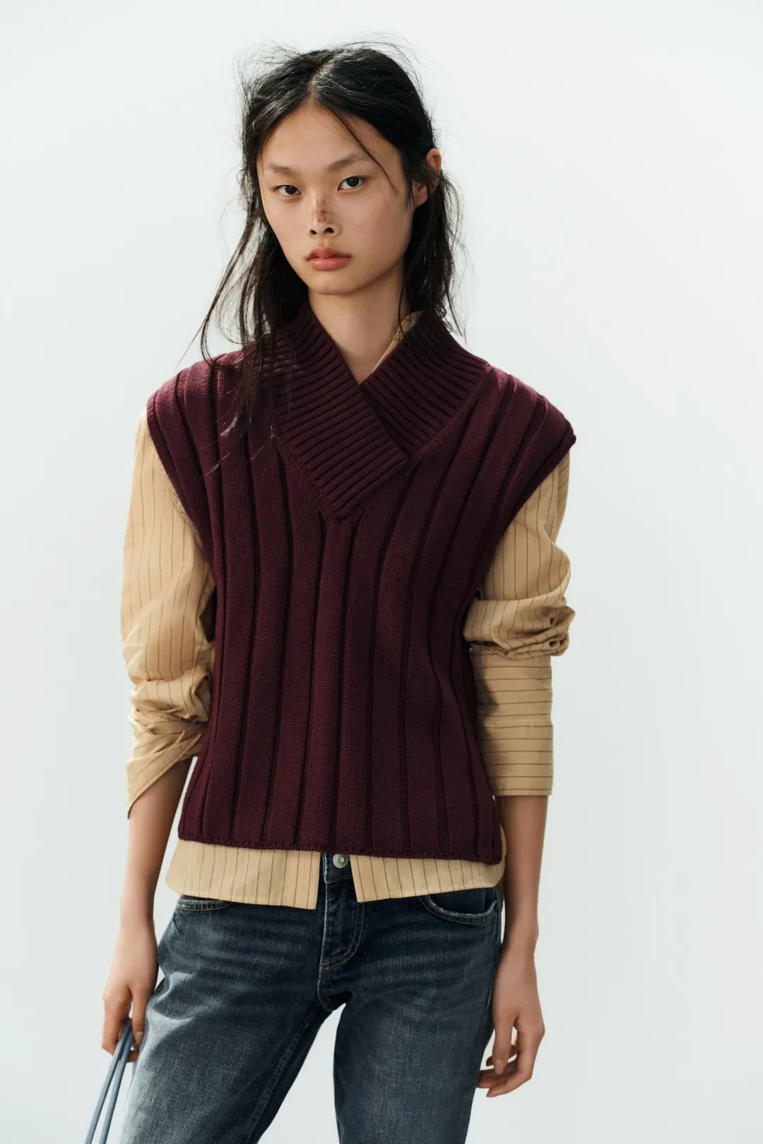 Жилет вязаный в рубчик, Zara
