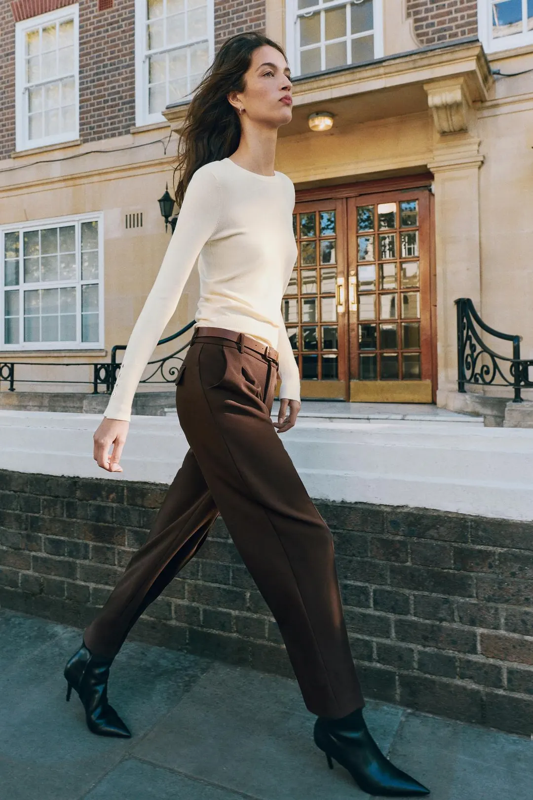 Укороченные брюки с поясом, Zara