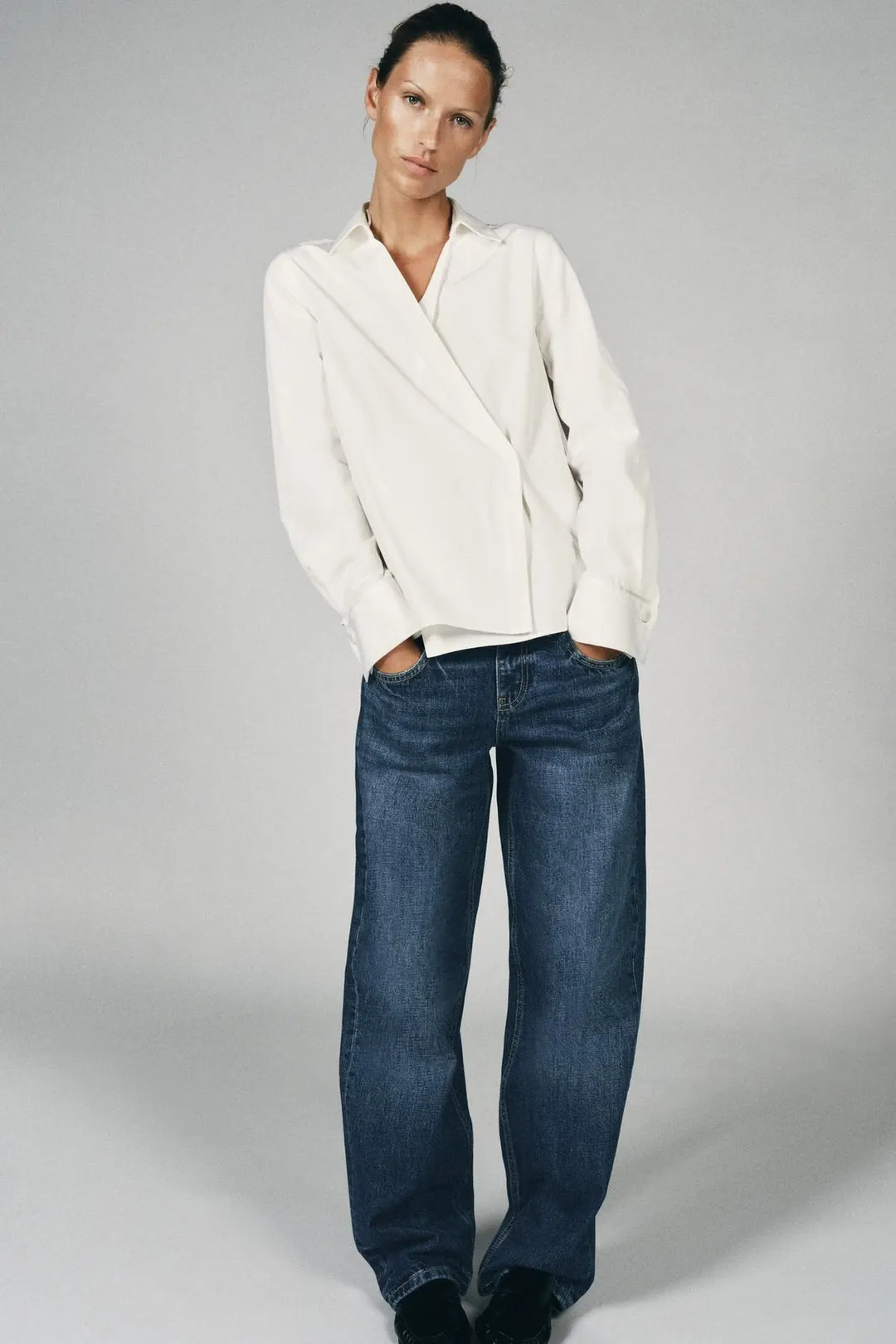 Рубашка на запах из поплина, Zara