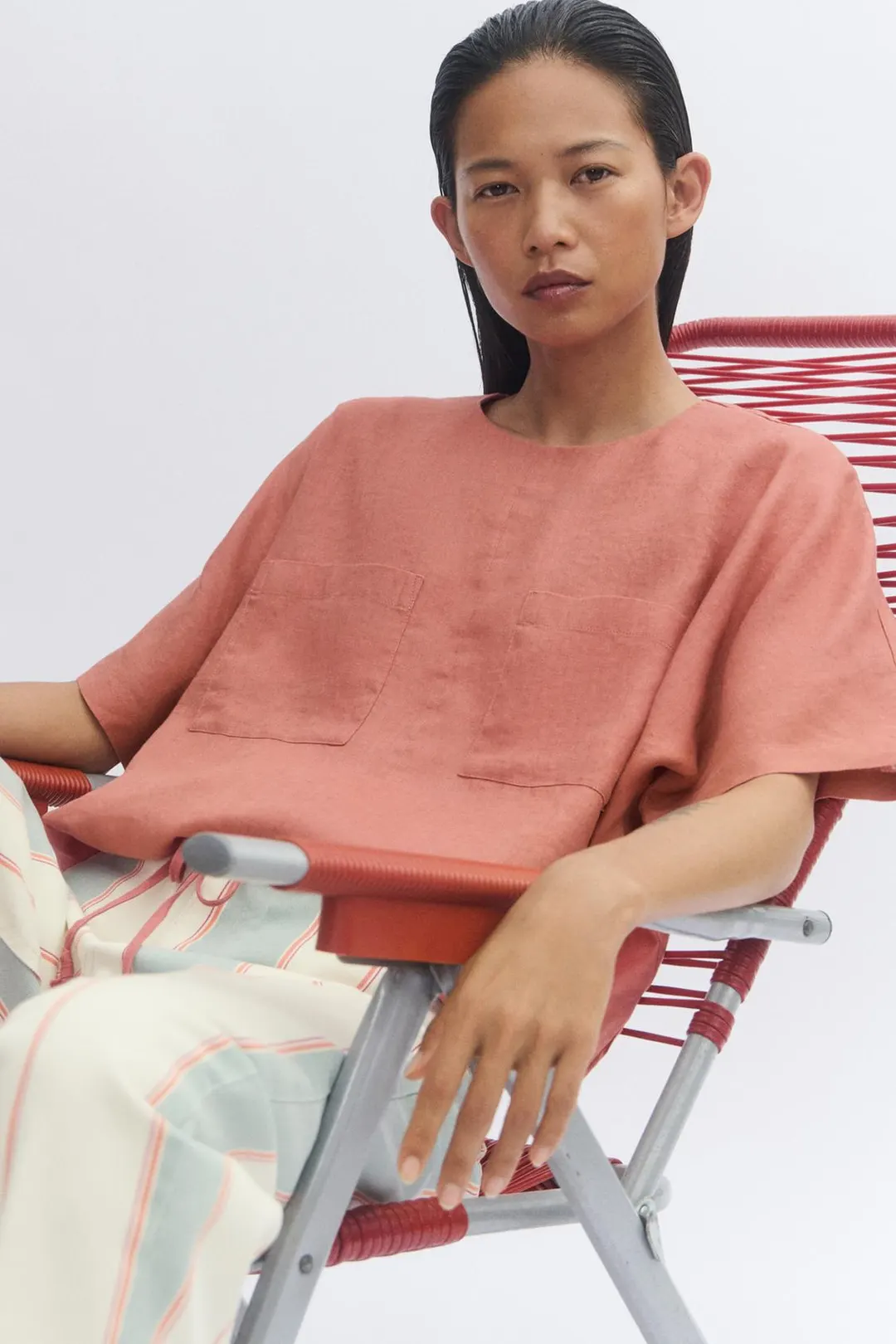 Зауженные полосатые джинсы со средней посадкой ZW Collection, Zara