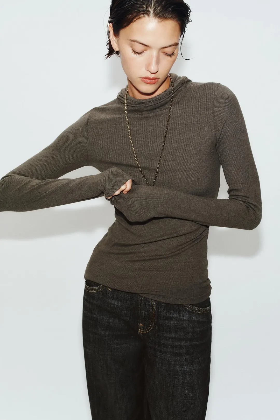 Облегающая футболка с капюшоном, Zara
