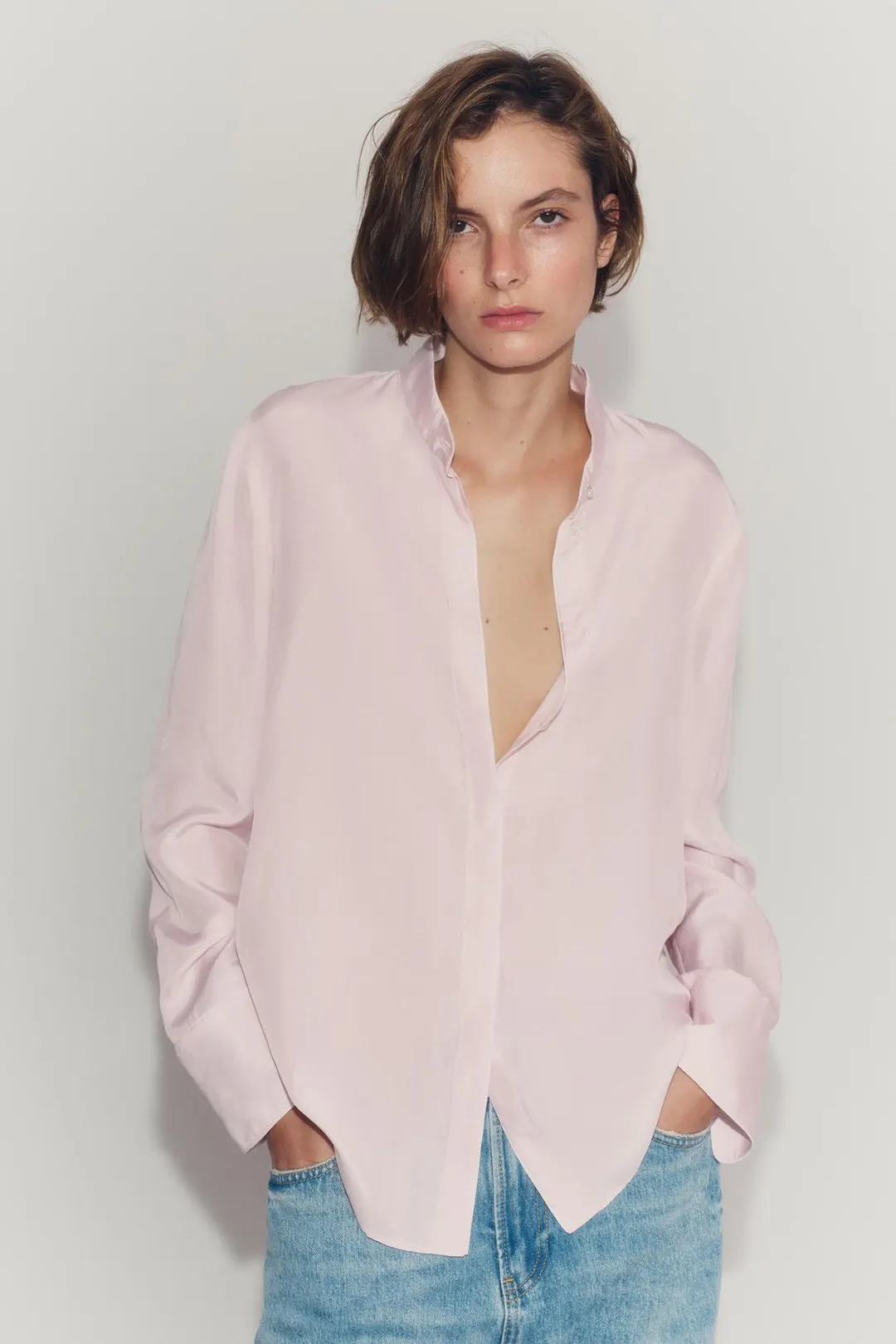 Рубашка из 100% шелка с кантом ZW Collection, Zara