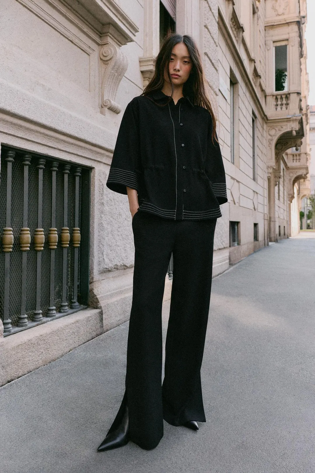 Рубашка с контрастной отстрочкой, Zara