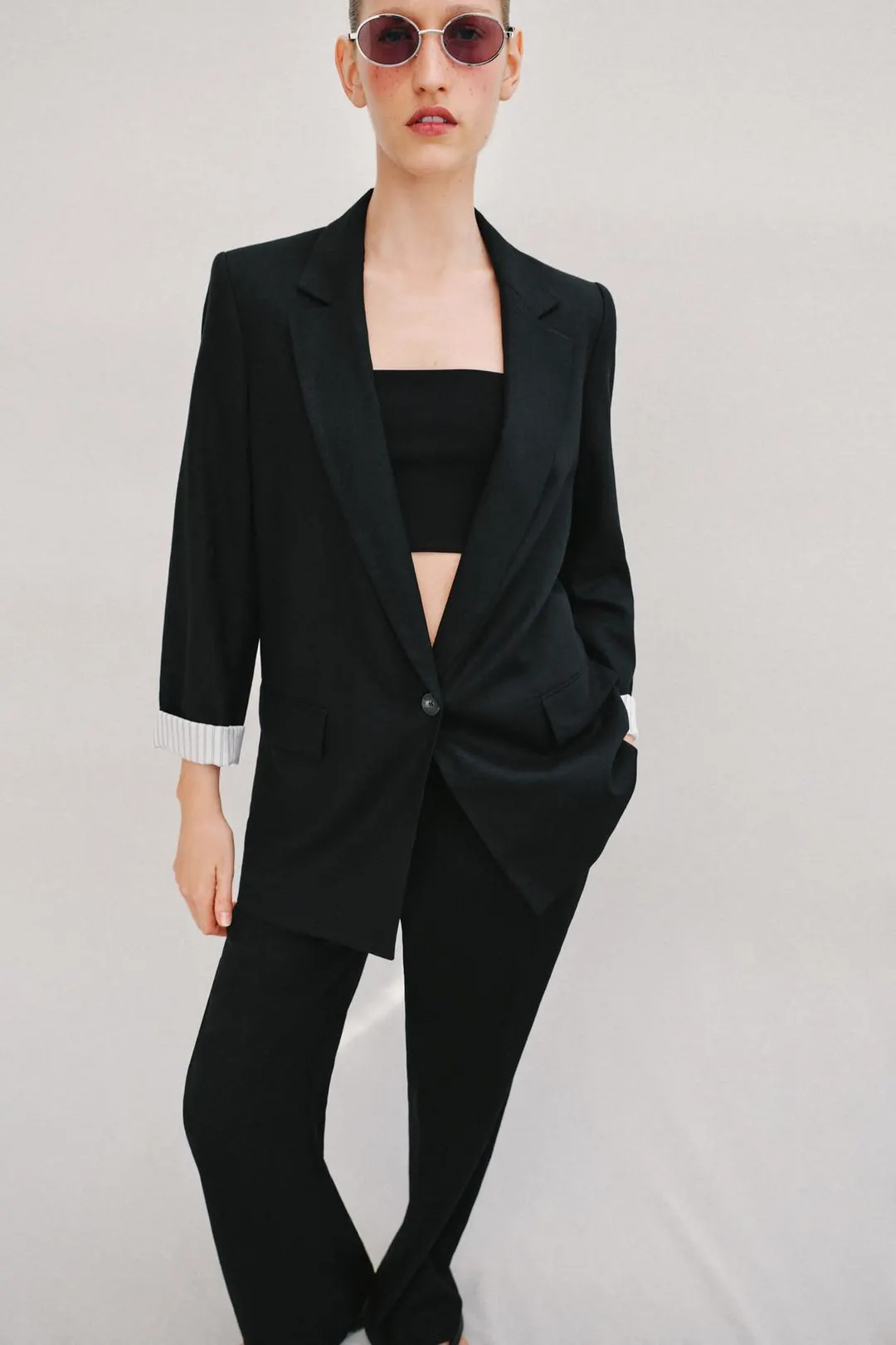 Блейзер со льном и подвернутыми рукавами, Zara