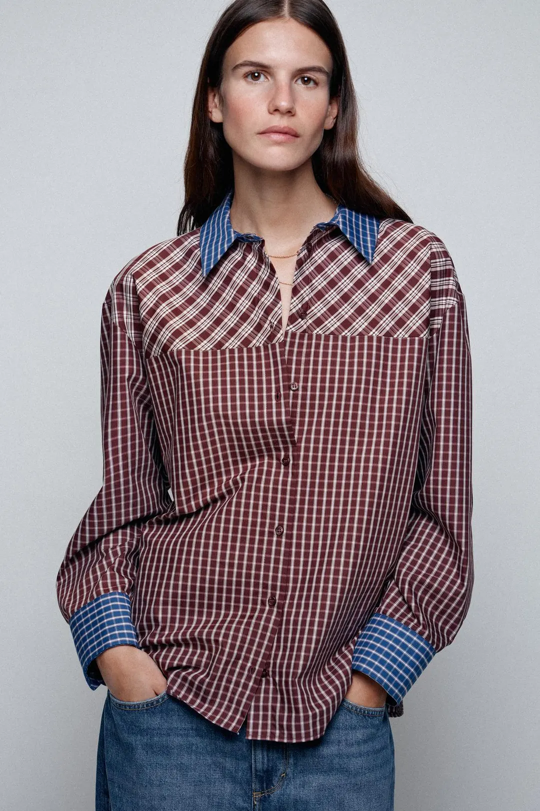 Рубашка в технике пэчворк в клетку, Zara