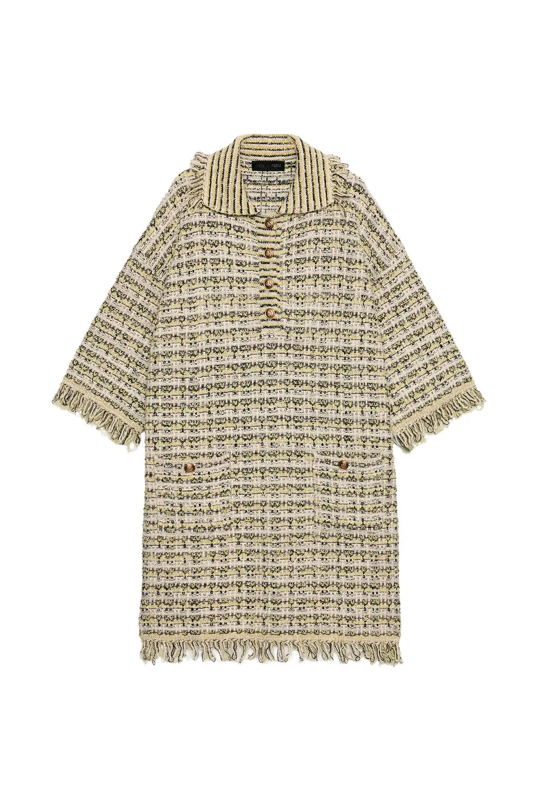 Вязаное платье фактурной вязки с бахромой, Zara