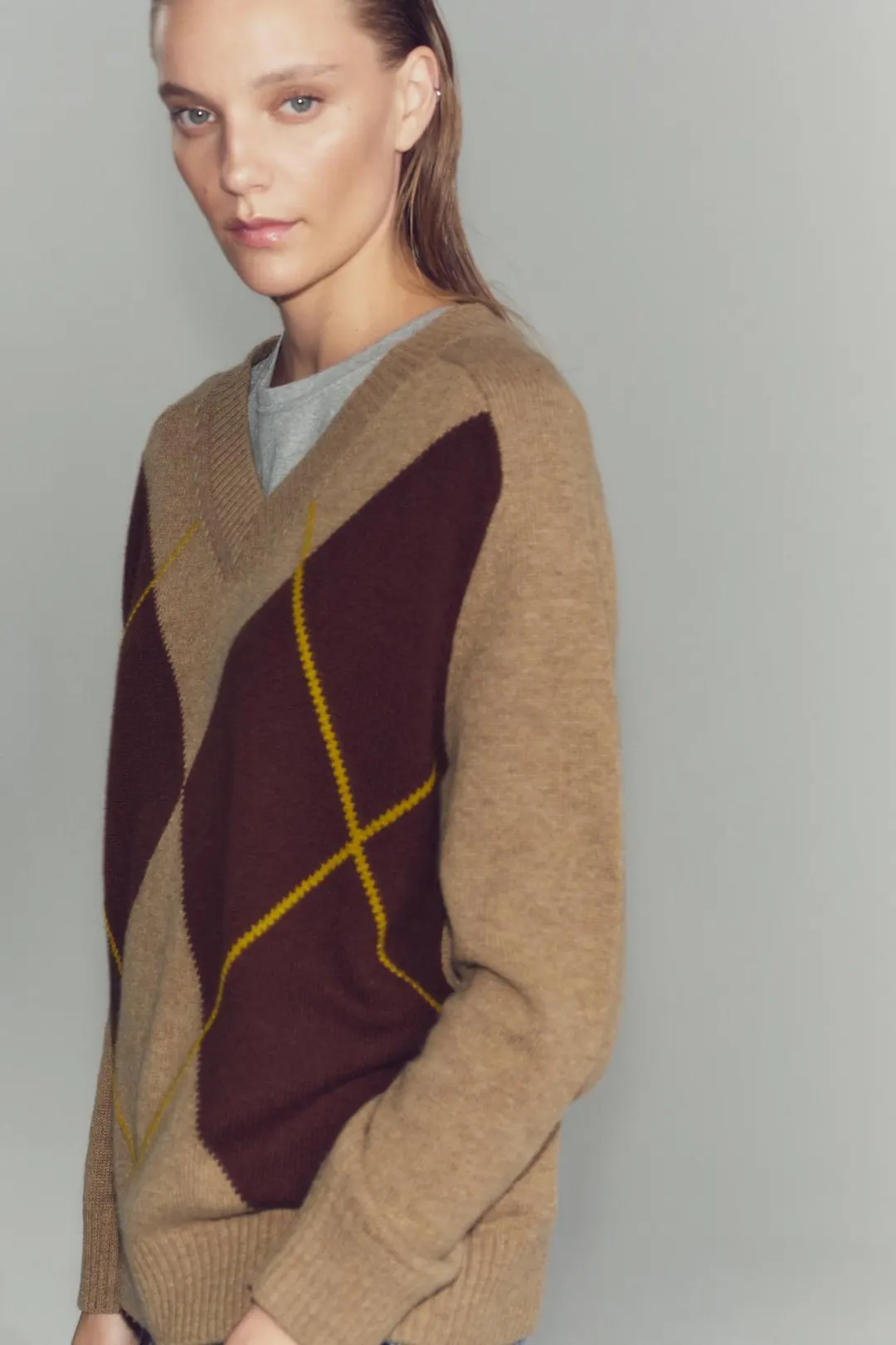 Джемпер трикотажный с узором аргайл, Zara