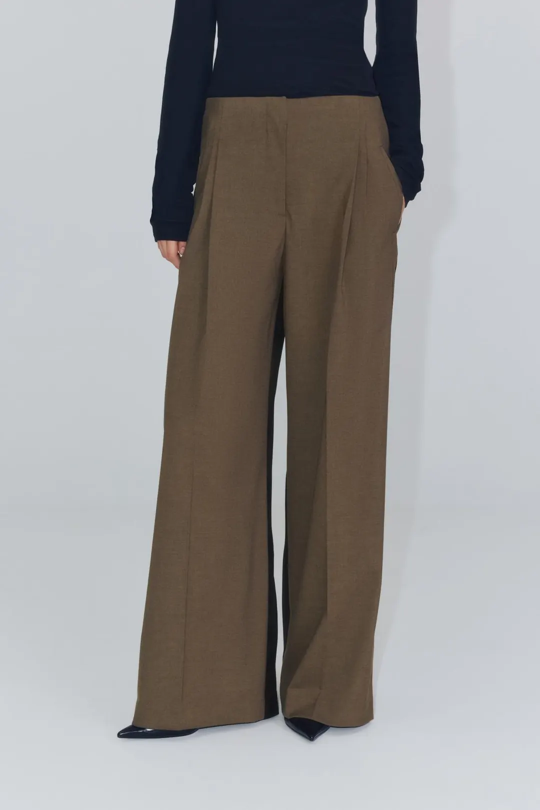 Комбинированные брюки ZW Collection со складками, Zara