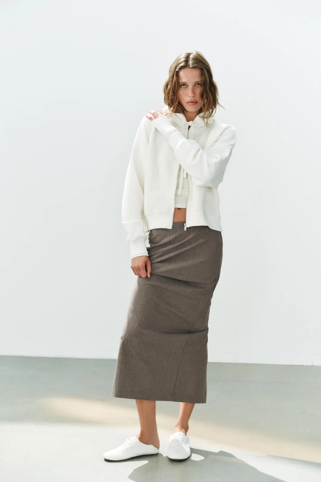Юбка миди в тонкую полоску, Zara