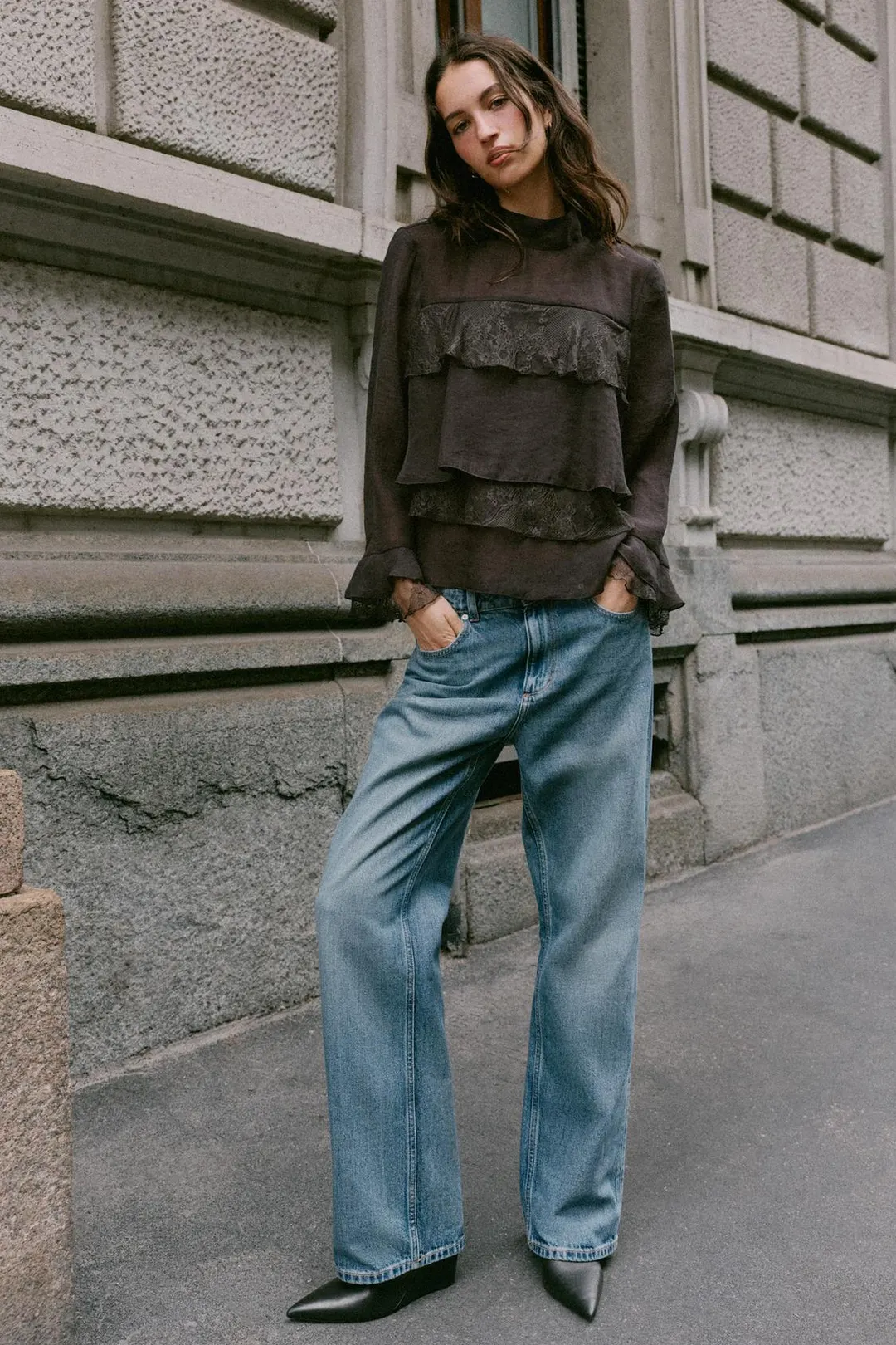 Рубашка из кружева с оборками, Zara