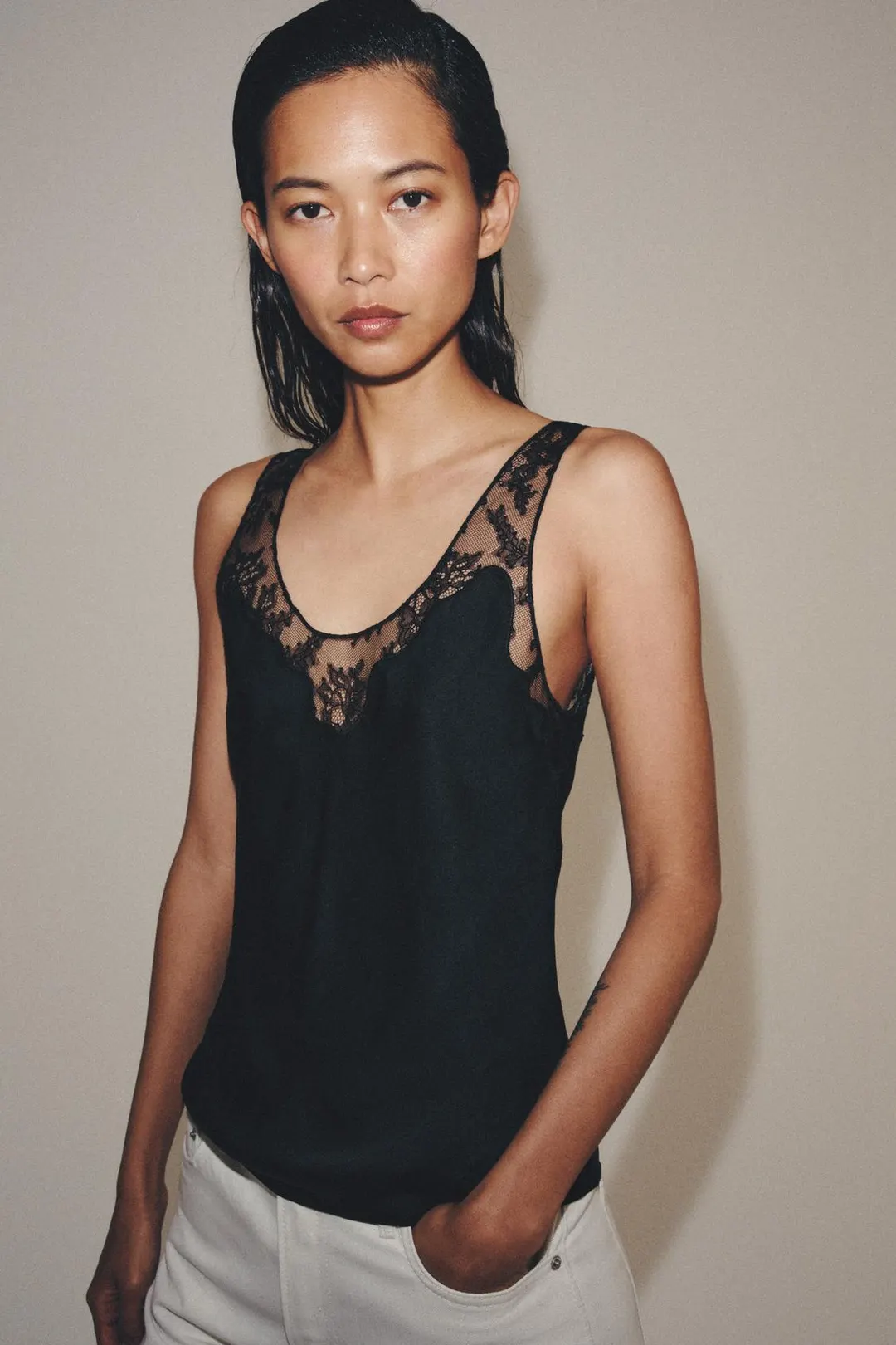Кружевной топ на бретелях ZW Collection, Zara