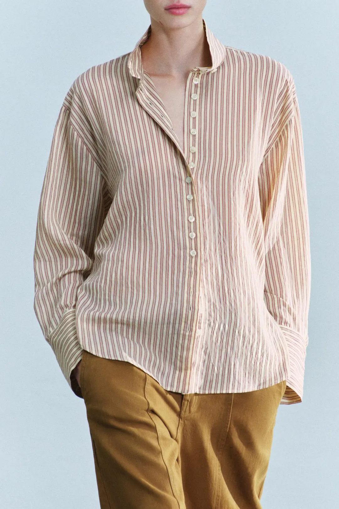 Рубашка в полоску с высоким воротником ZW Collection, Zara