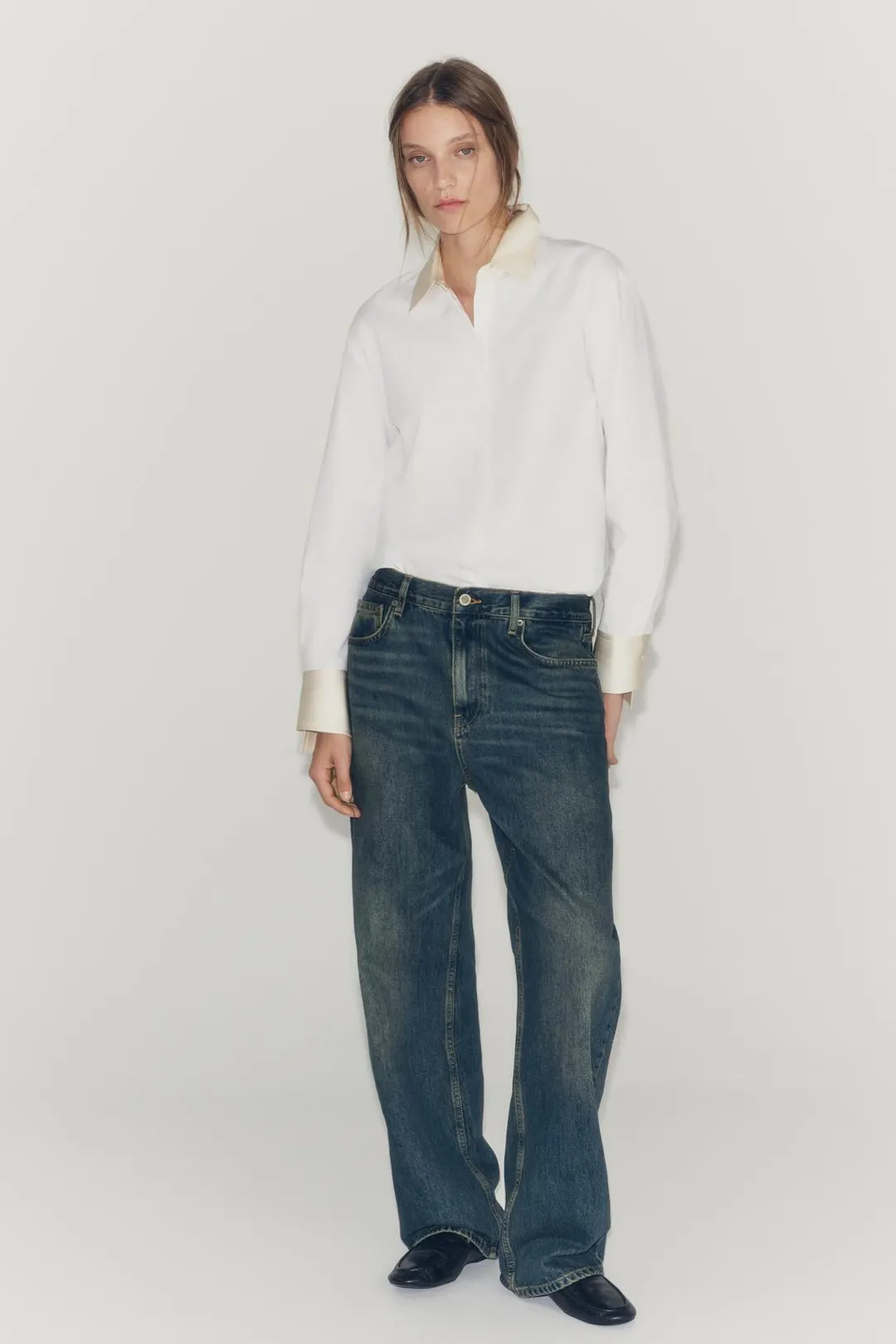 Рубашка комбинированная из поплина ZW Collection, Zara