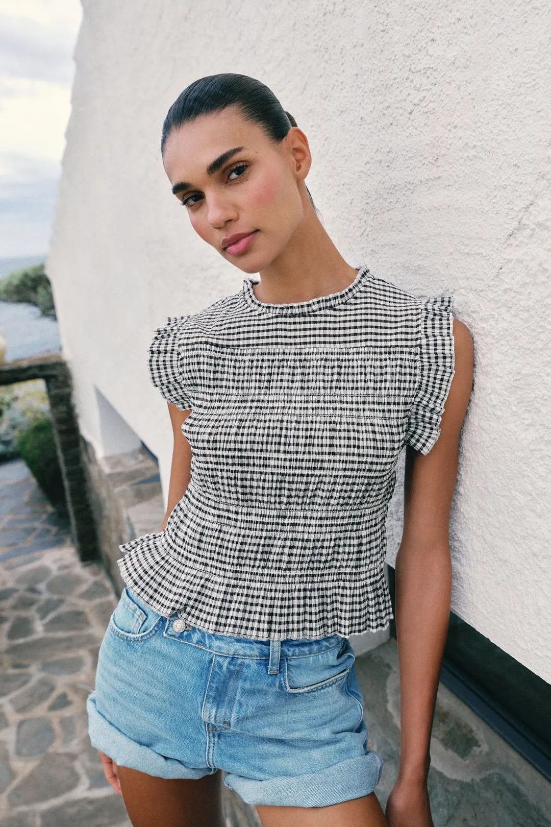 Топ в клетку виши со сборками, Zara