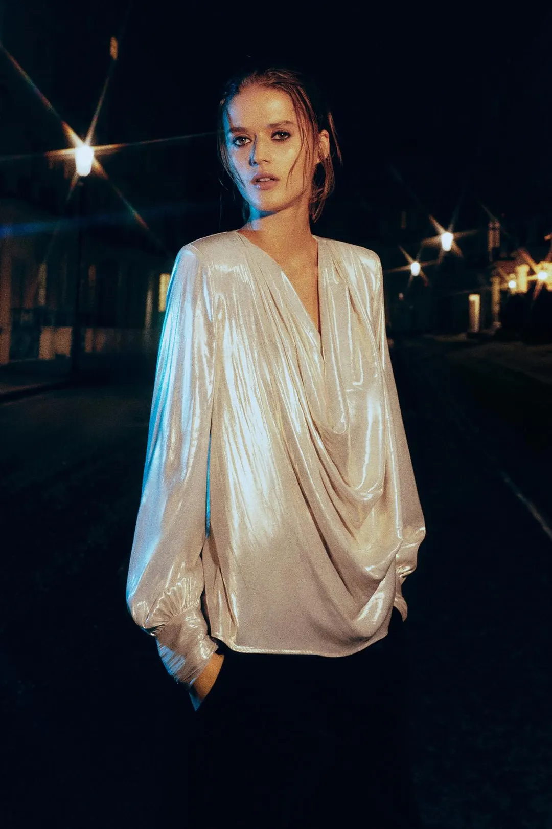 Драпированная блузка с эффектом металлик, Zara