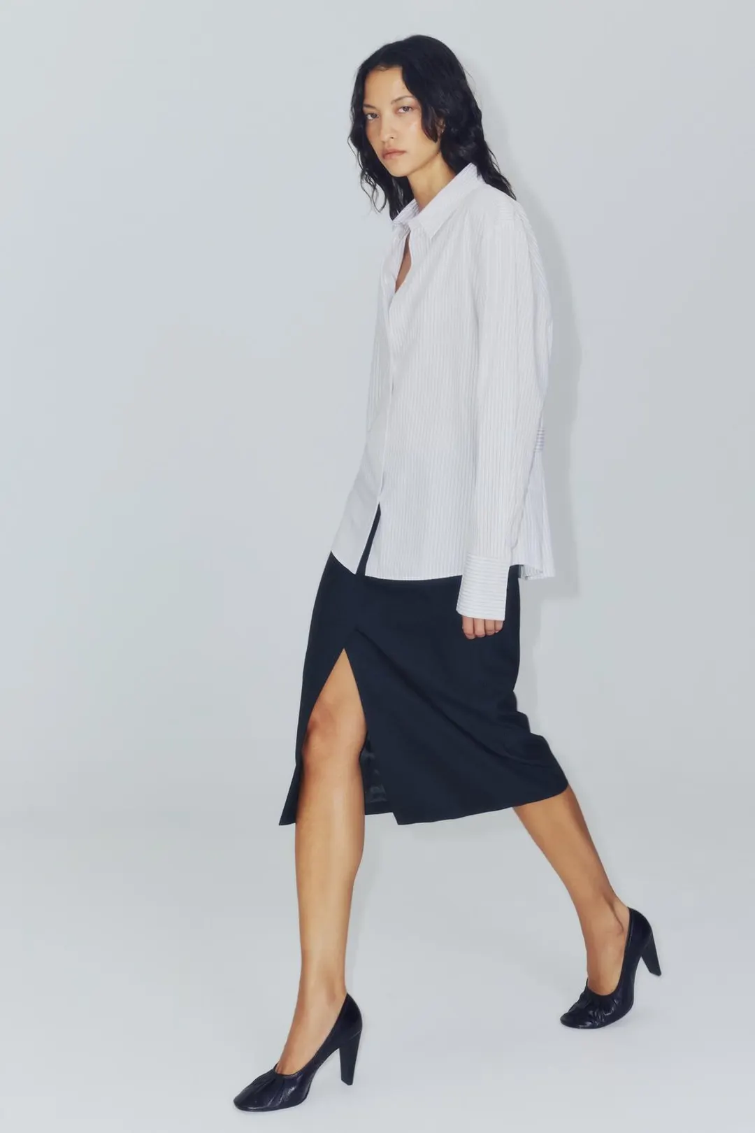 Рубашка в полоску с хлястиками на талии ZW Collection, Zara
