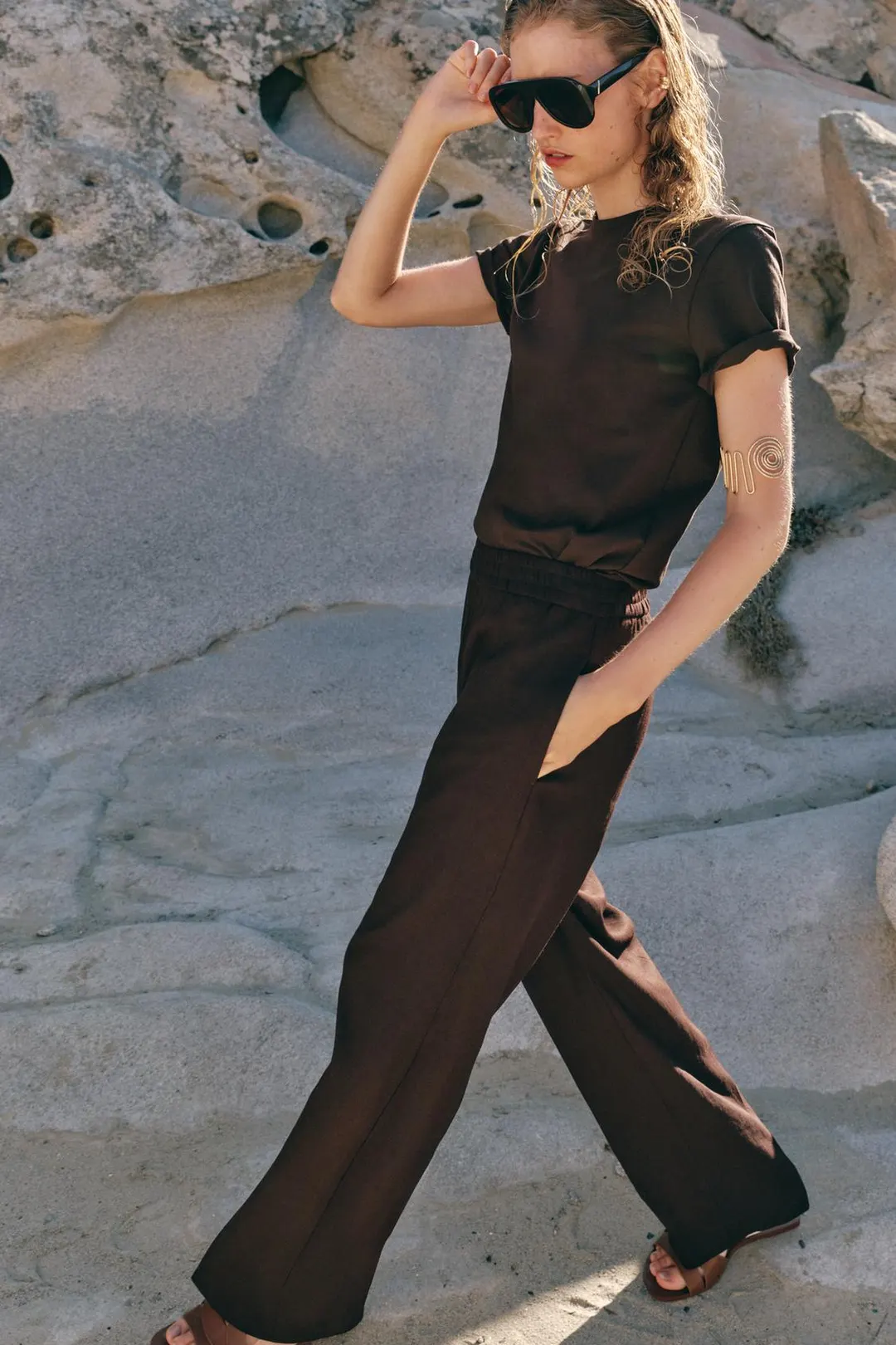 Брюки прямого кроя со льном, Zara