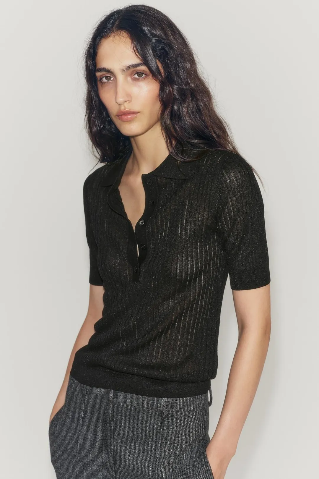 Полупрозрачное трикотажное поло, Zara