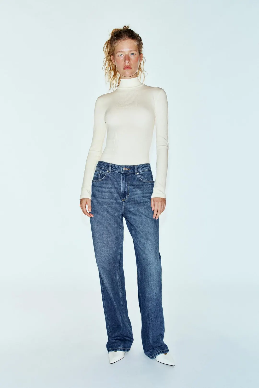 Футболка в рубчик с воротником-стойкой, Zara