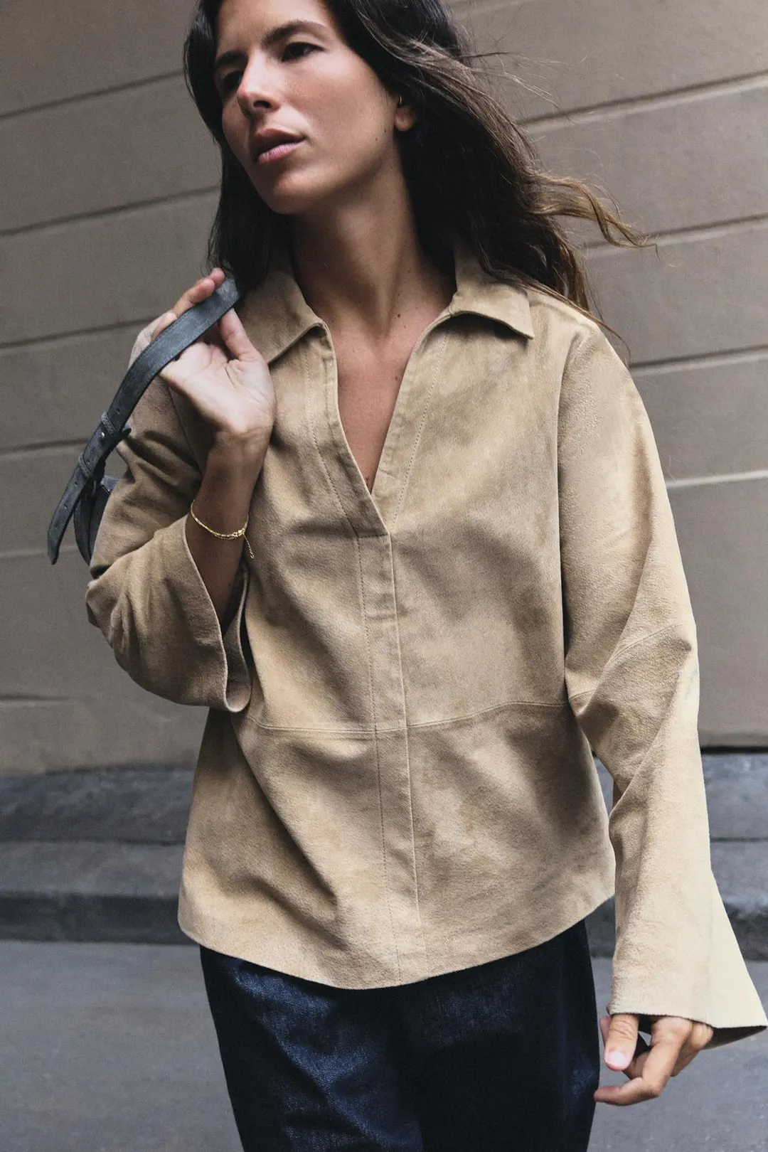 Кожаная рубашка с воротником поло, Zara