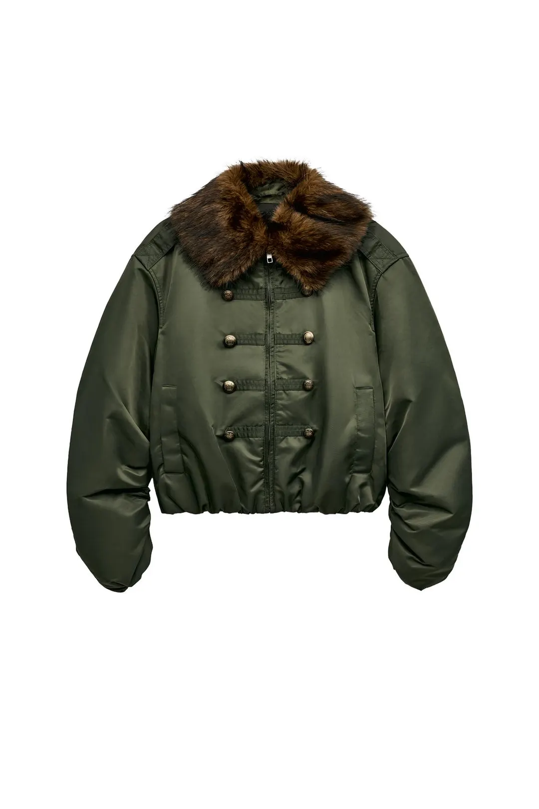 Нейлоновый бомбер с воротником из искусственного меха ZW Collection, Zara