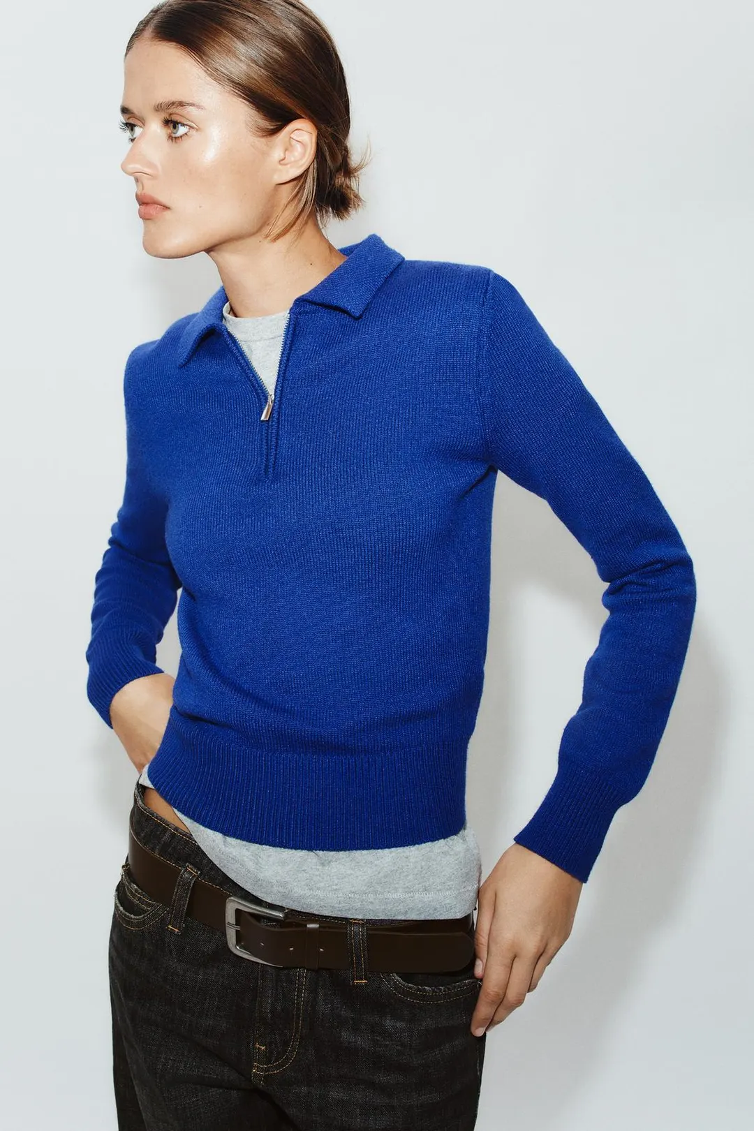 Поло трикотажное на молнии, Zara