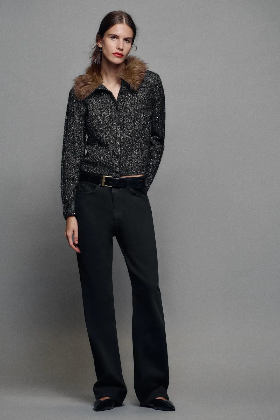Кардиган со съемным комбинированным воротником, Zara