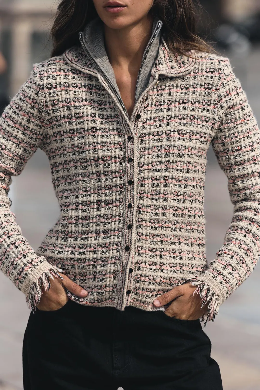 Фактурный кардиган с бахромой на манжетах, Zara