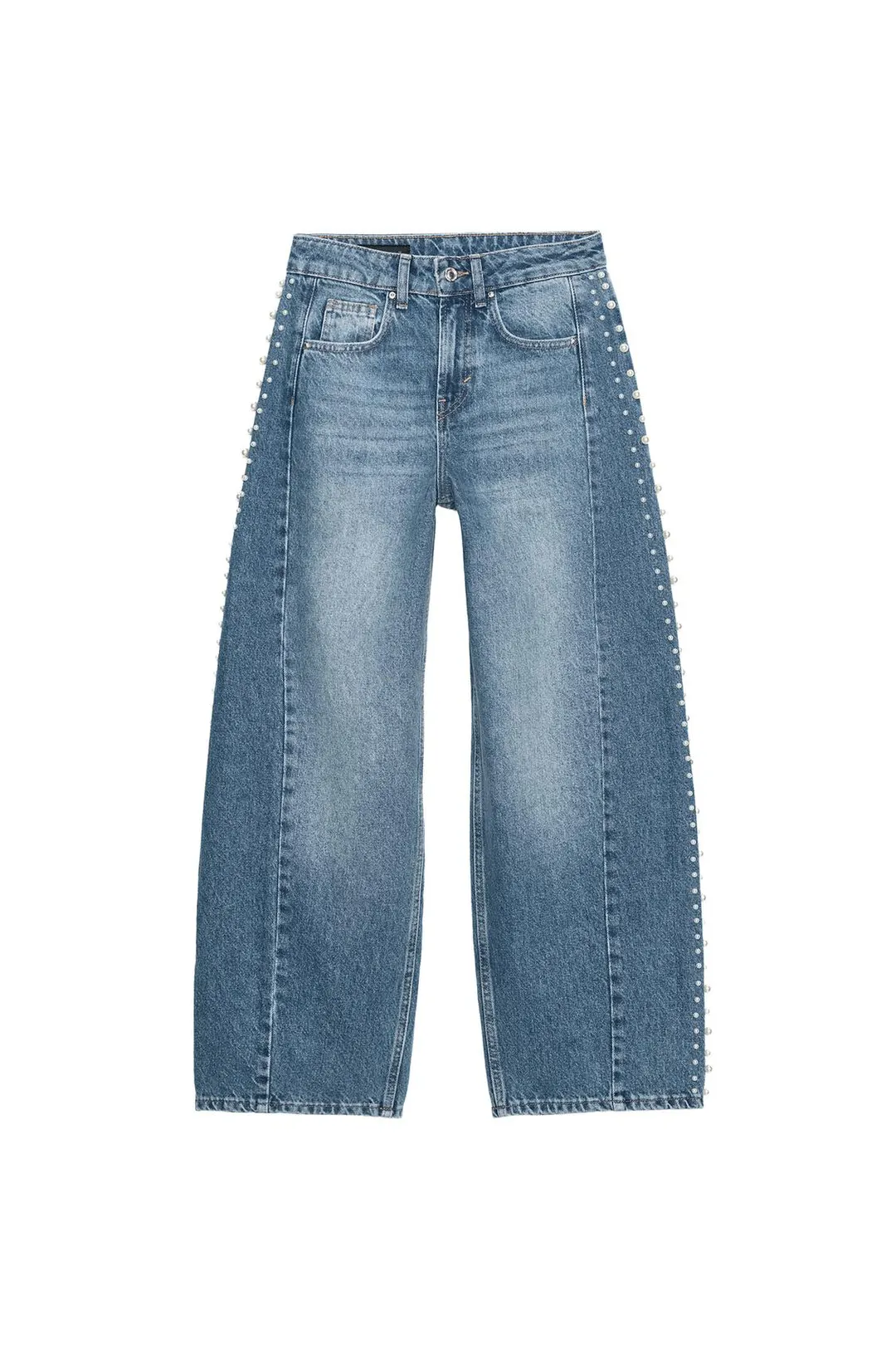 Джинсы-баллоны с высокой посадкой и искусственным жемчугом Z1975, Zara