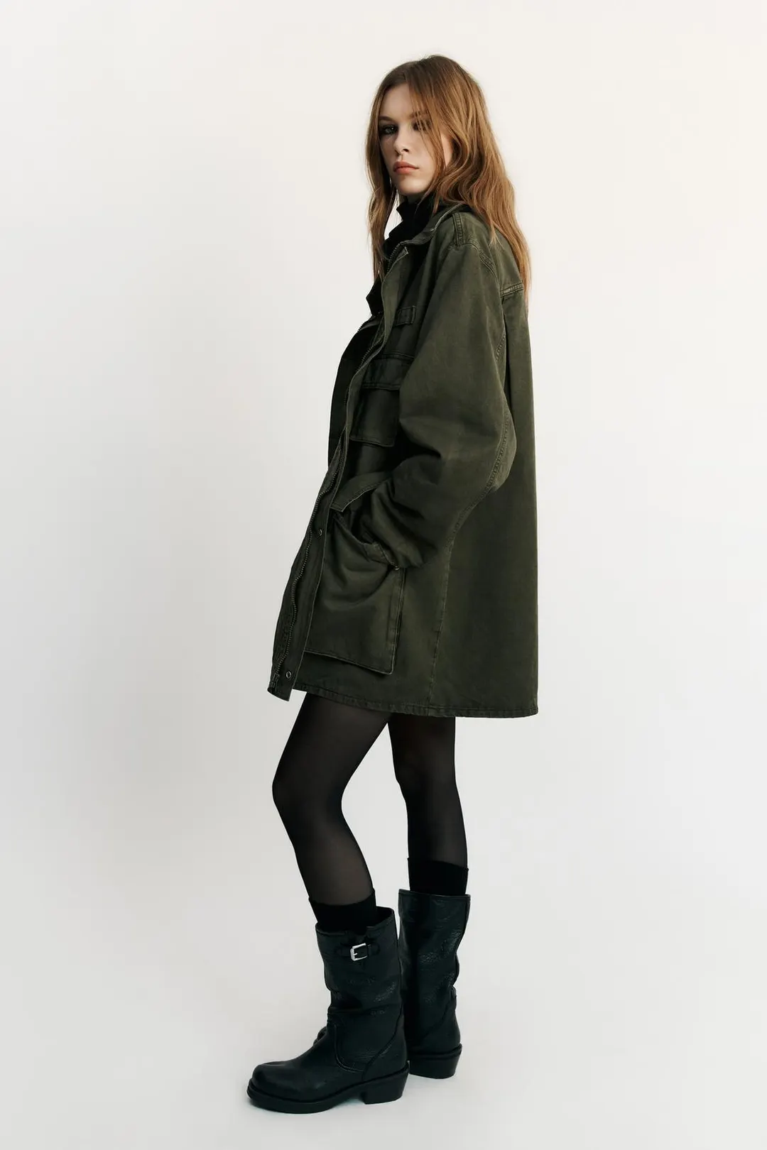 Парка с высоким воротником и карманами, Zara