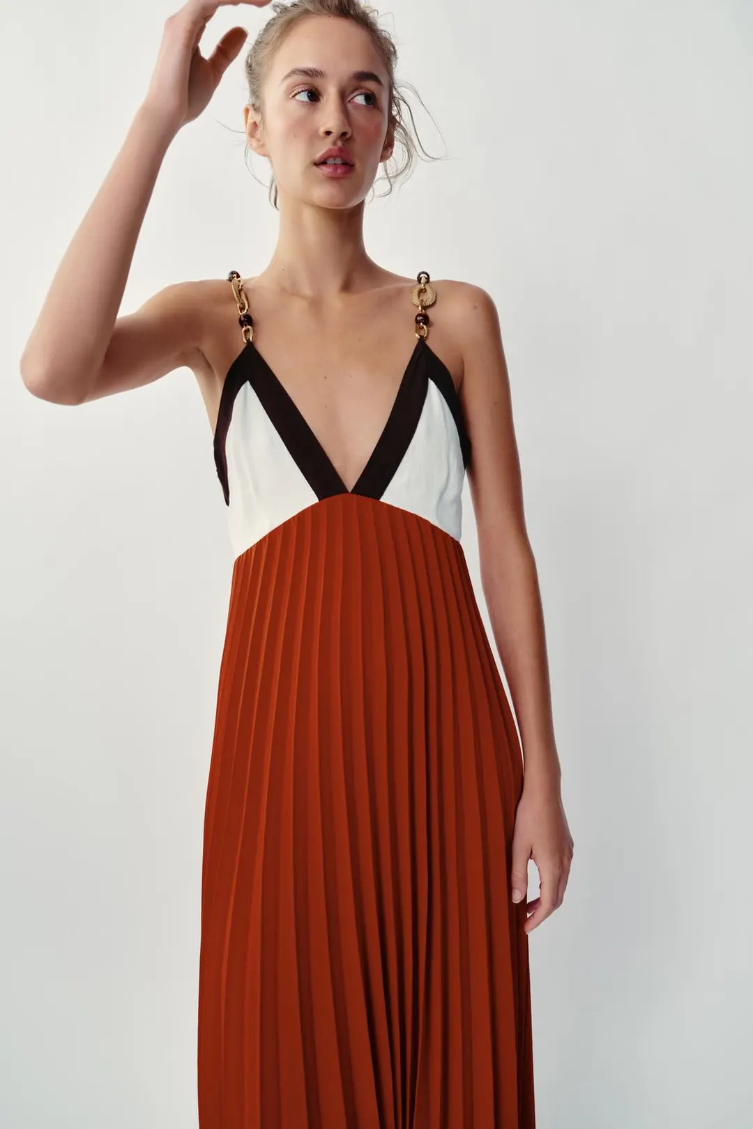 Плиссированное платье миди с бисером, Zara
