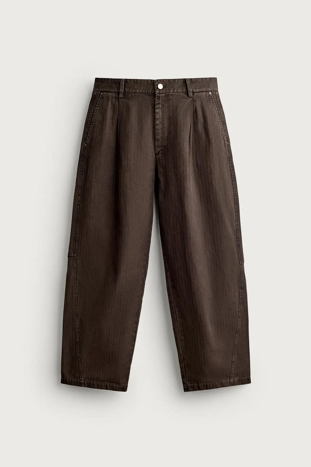 Брюки баллоны из стираной ткани в елочку, Zara