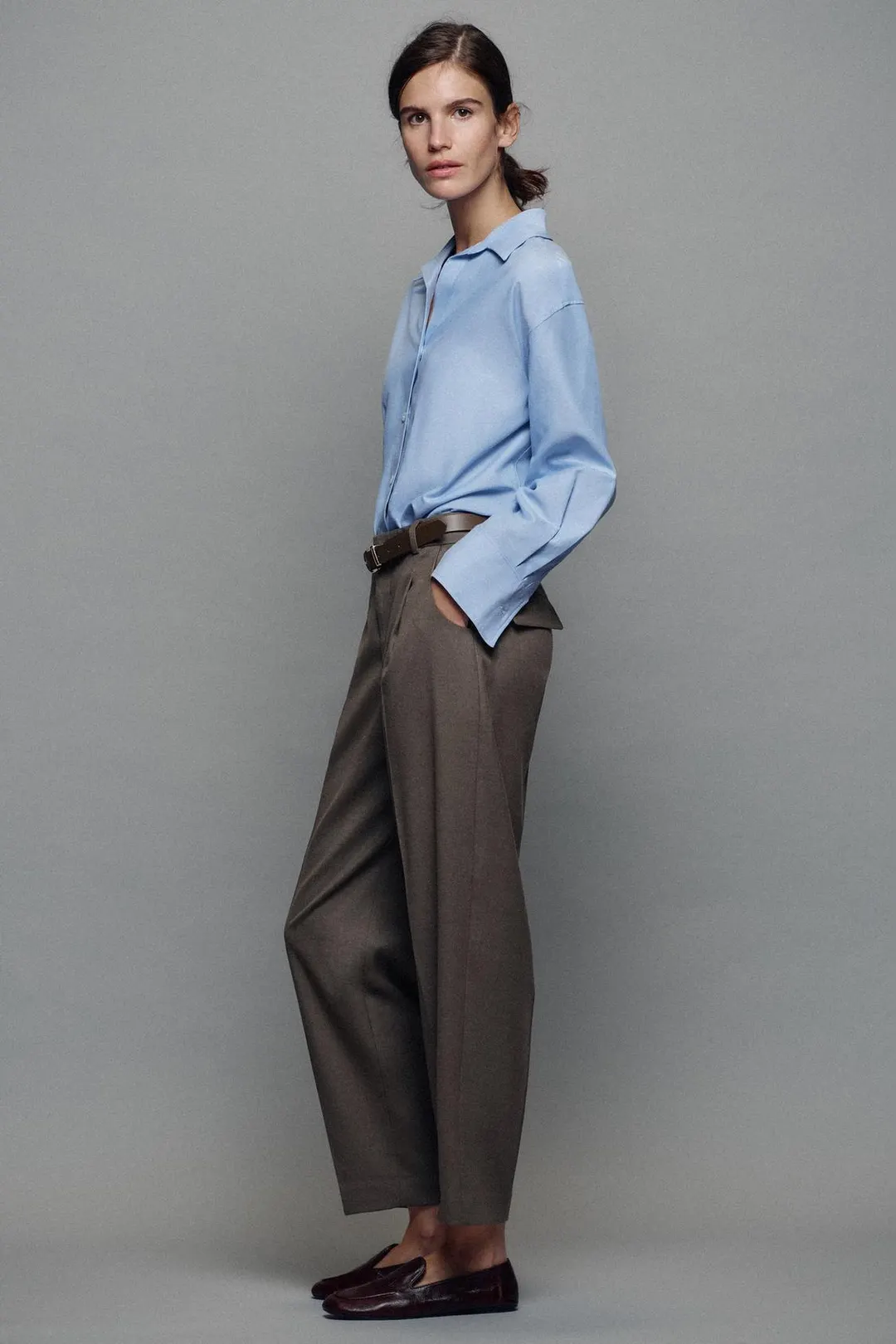 Укороченные брюки с поясом, Zara