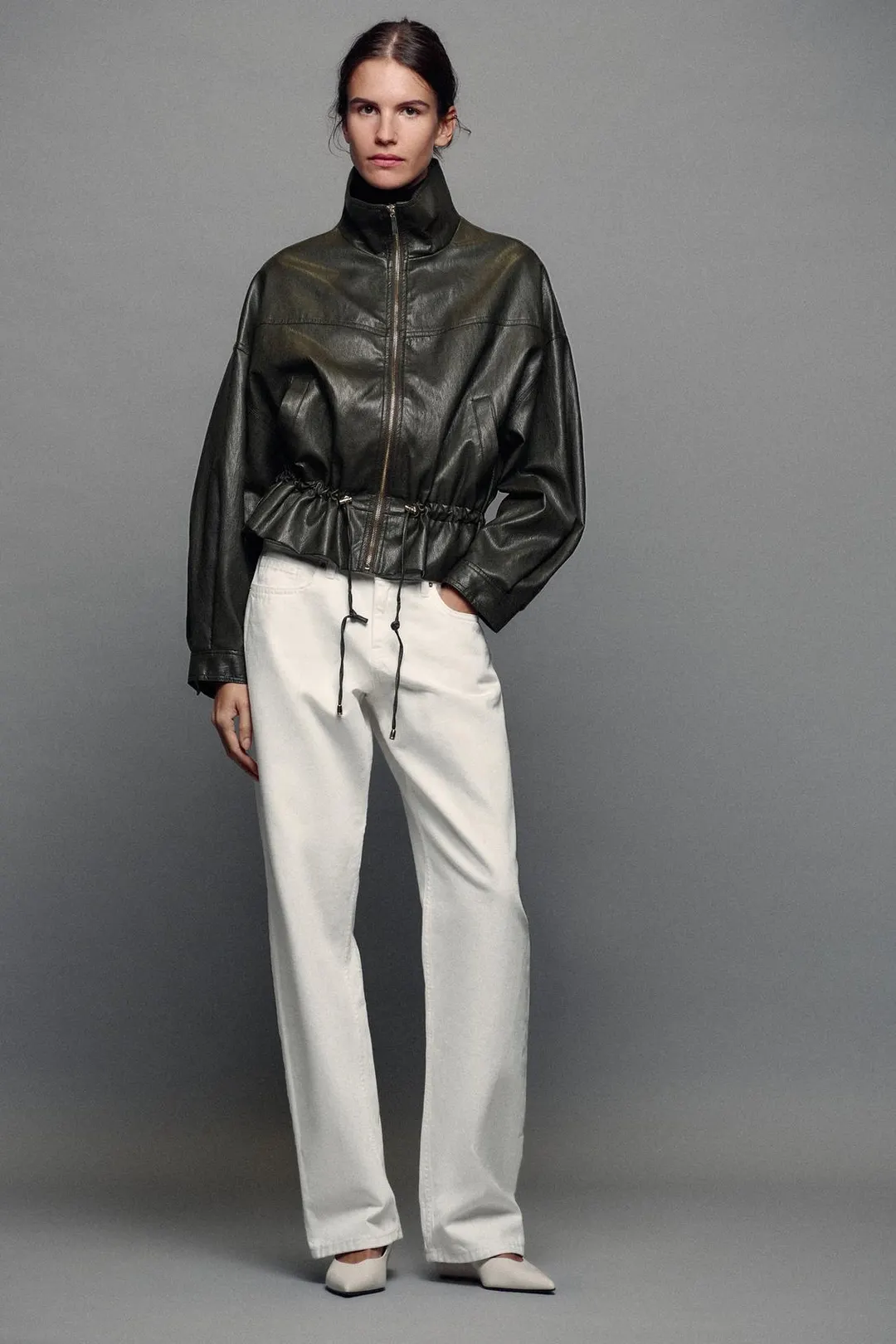 Куртка под кожу с кулиской, Zara