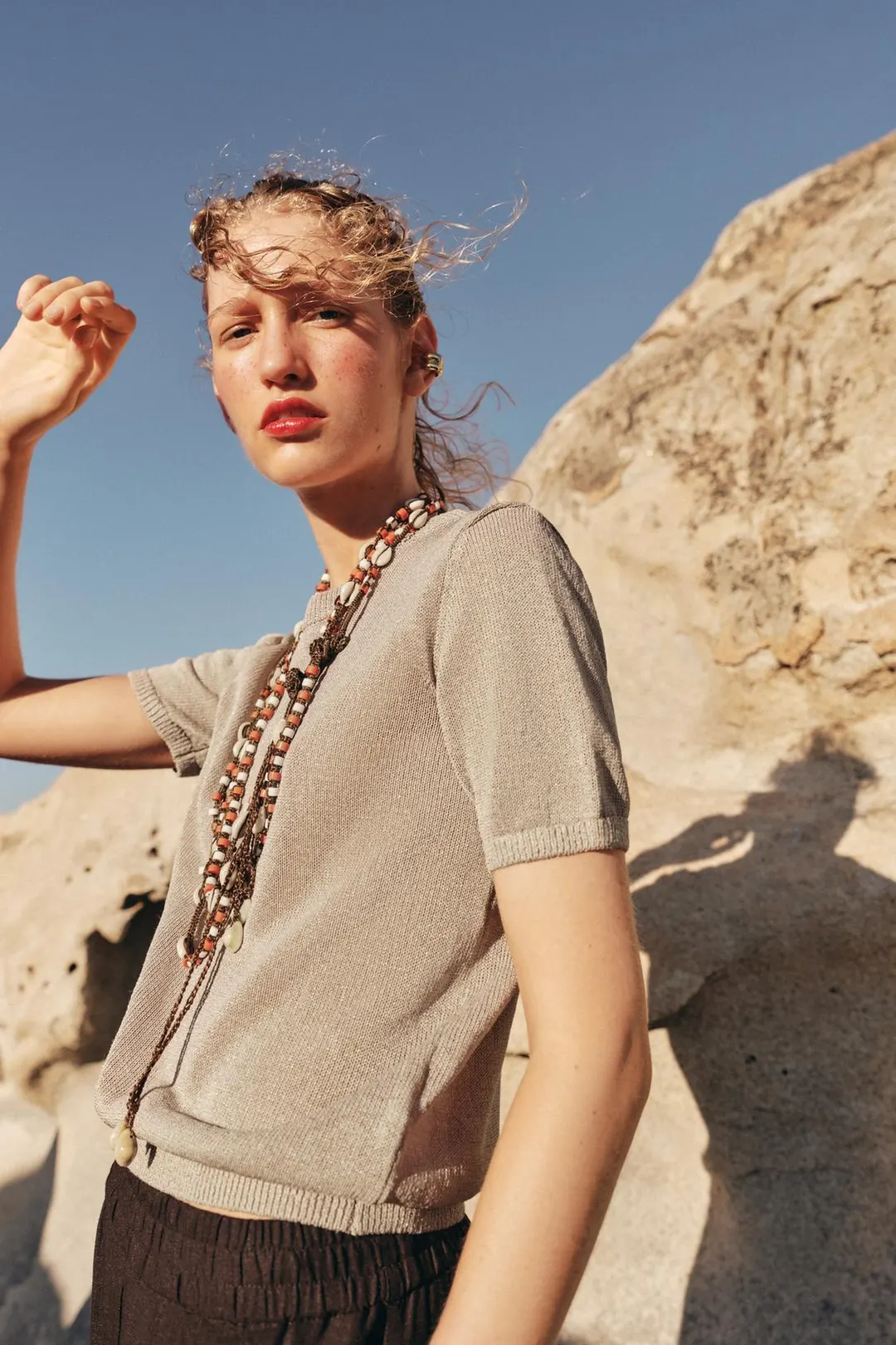 Вязаный топ с короткими рукавами, Zara