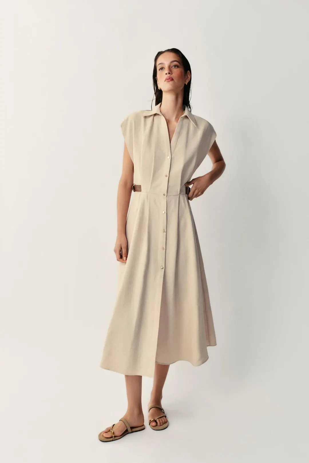 Платье-рубашка из смесового льна, Zara
