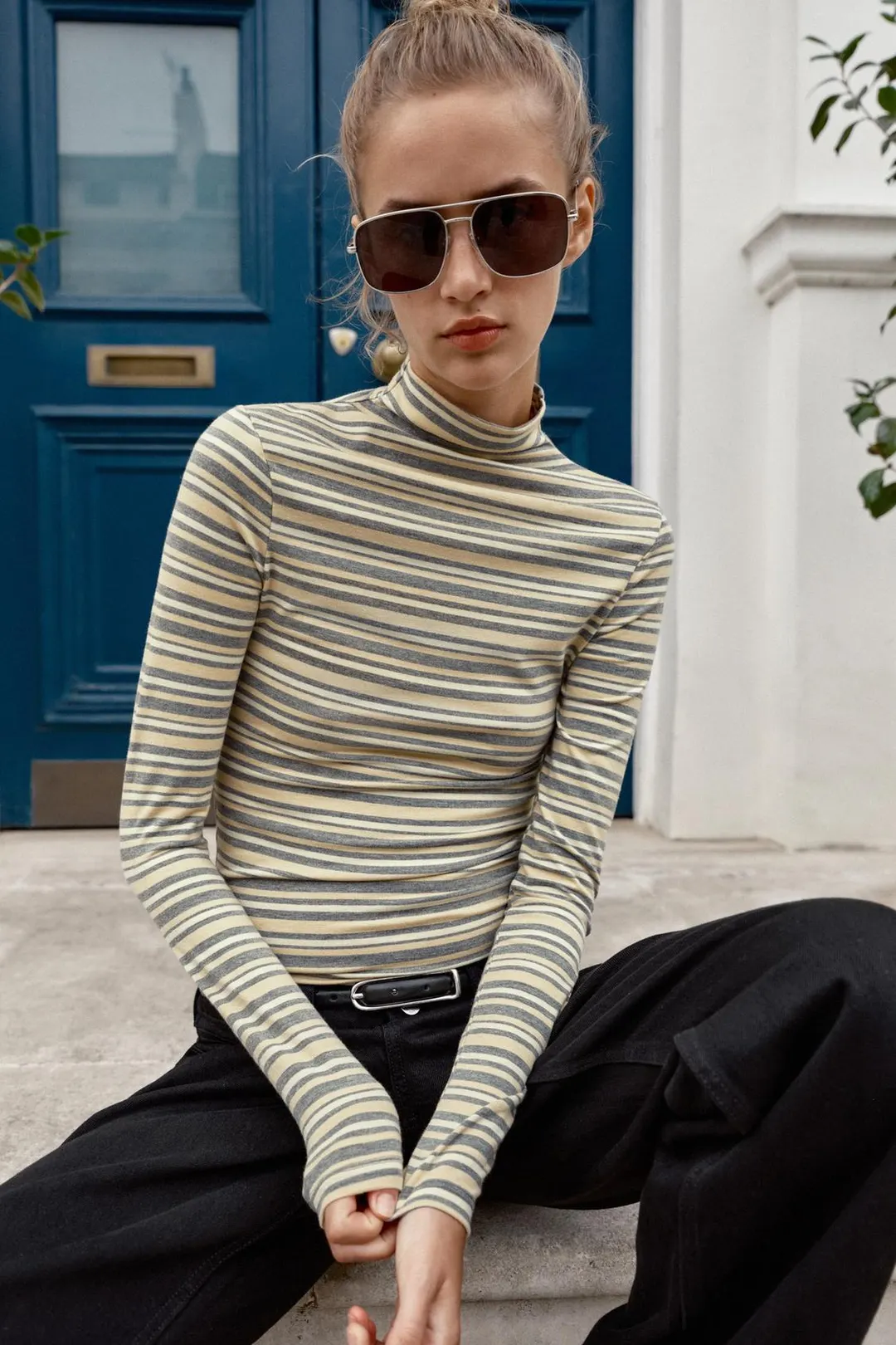 Футболка в полоску с высоким воротником, Zara