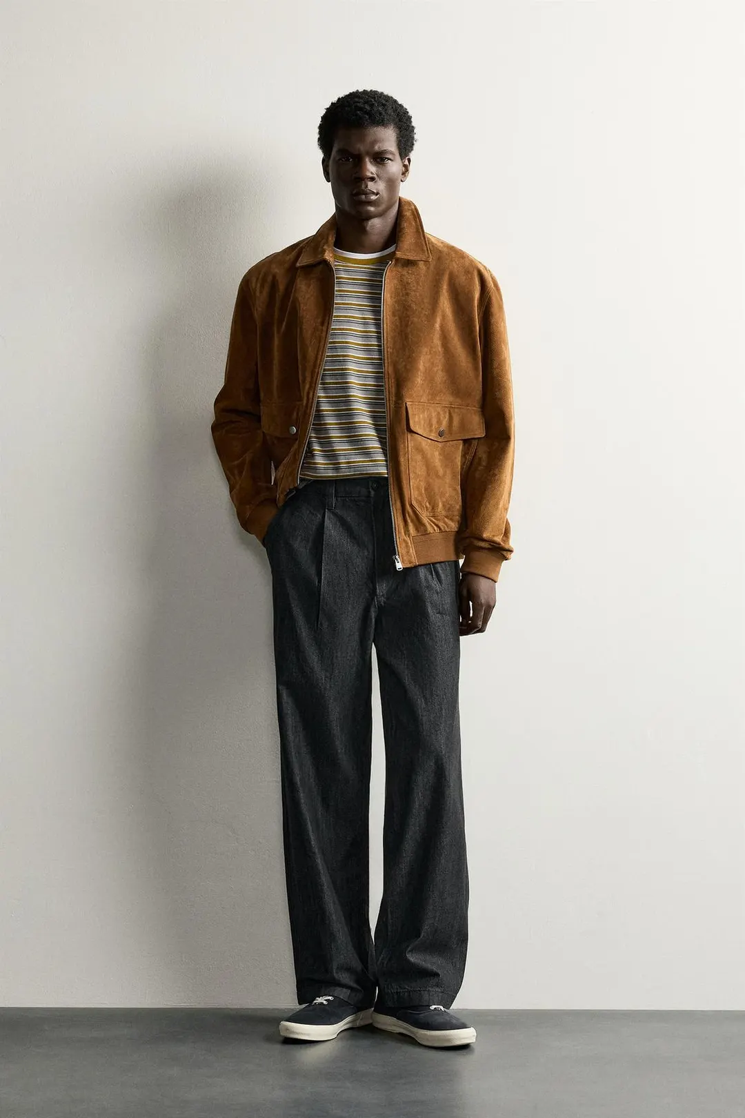 Брюки чинос джинсовые со складками, Zara