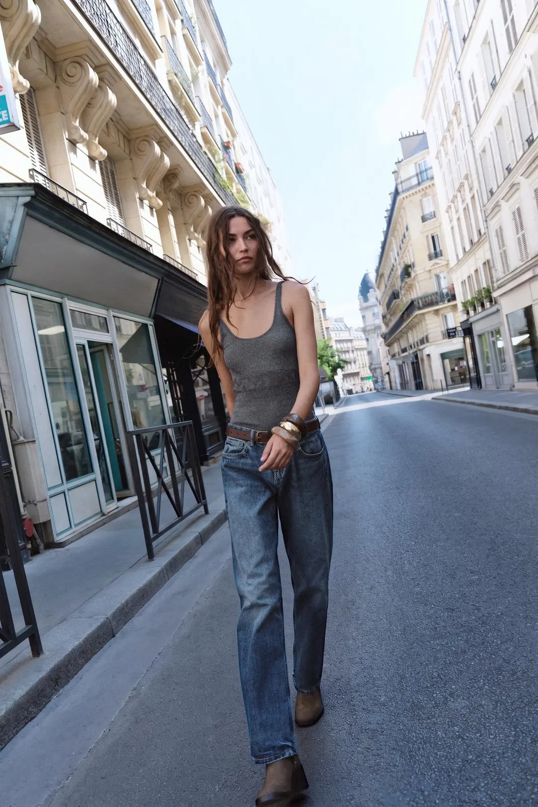 Топ на бретелях из металлизированного кружева, Zara