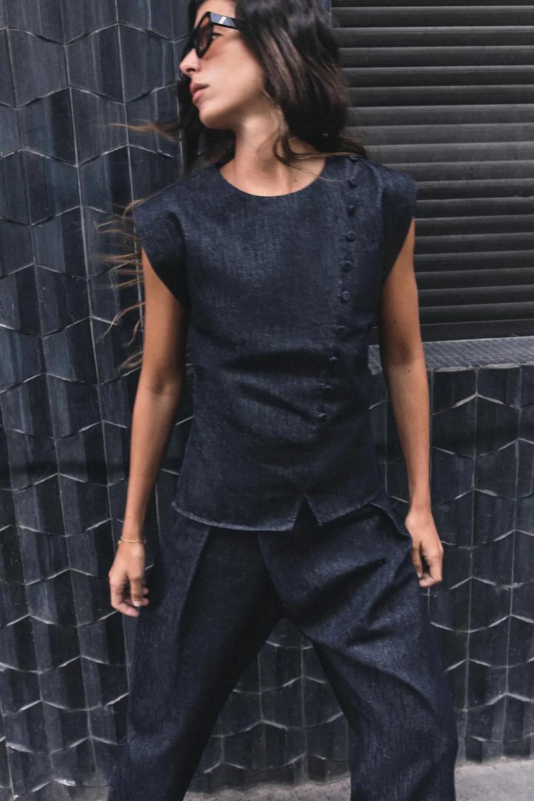 Джинсовый топ Z1975 с обтяжными пуговицами, Zara