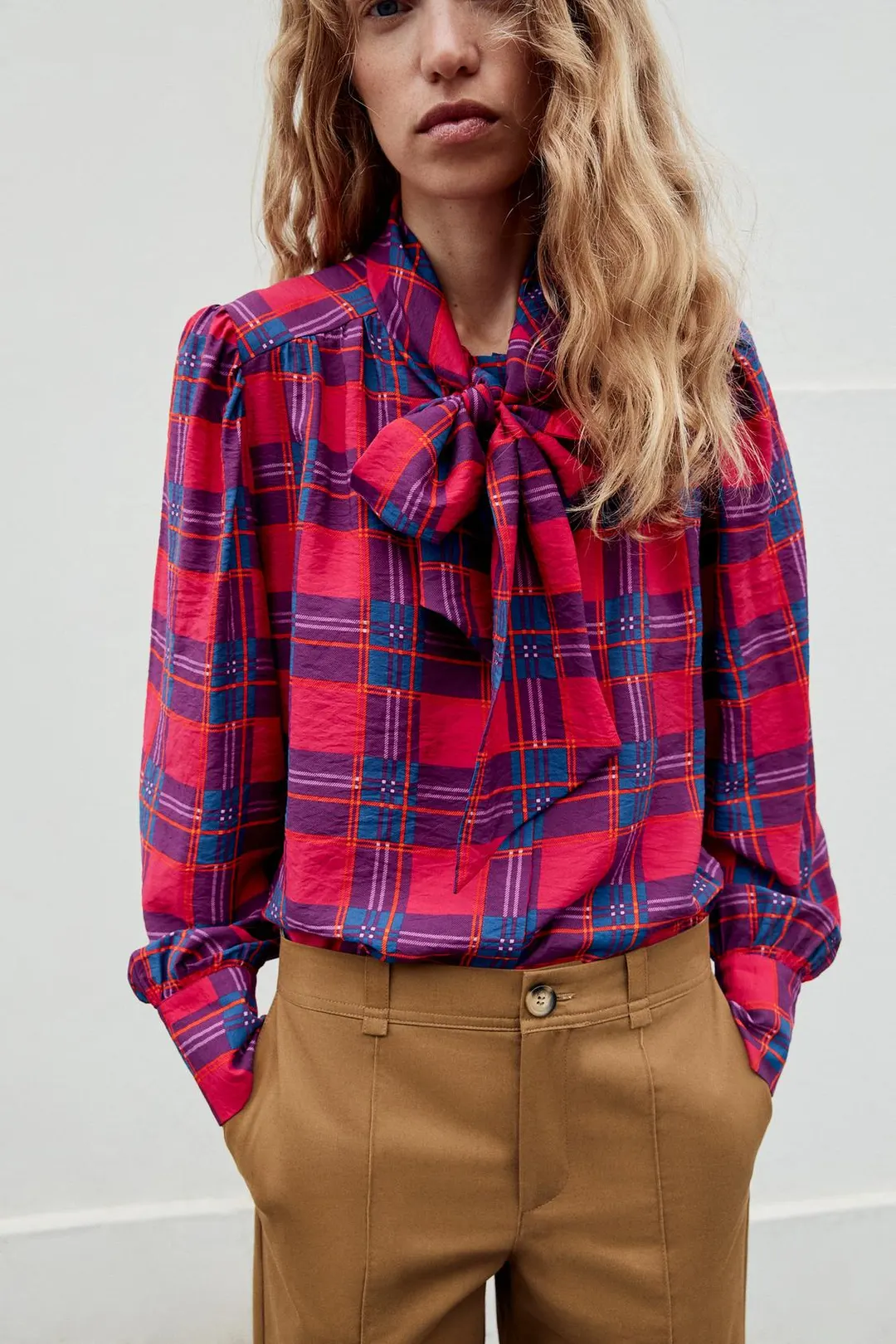 Рубашка в клетку с завязкой, Zara