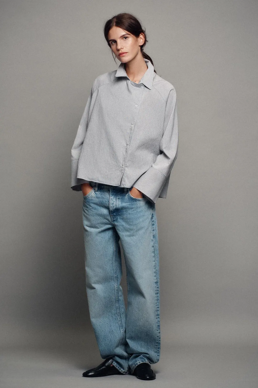 Рубашка на запах в полоску ZW Collection, Zara