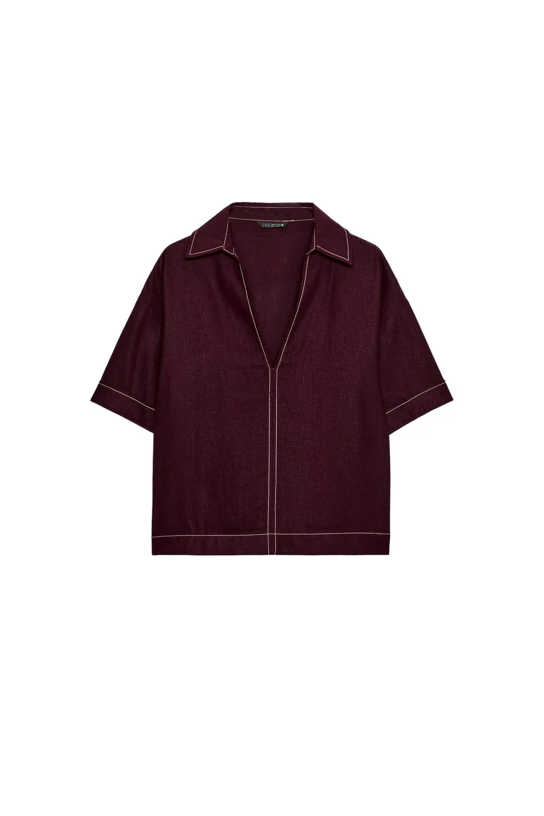 Топ из смесового льна с контрастным кантом, Zara