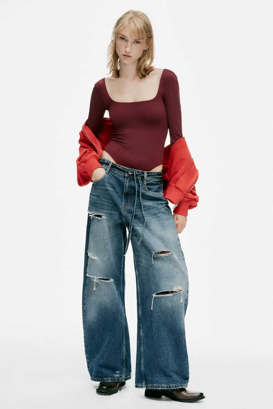 Боди из полиамида с квадратным вырезом, Zara