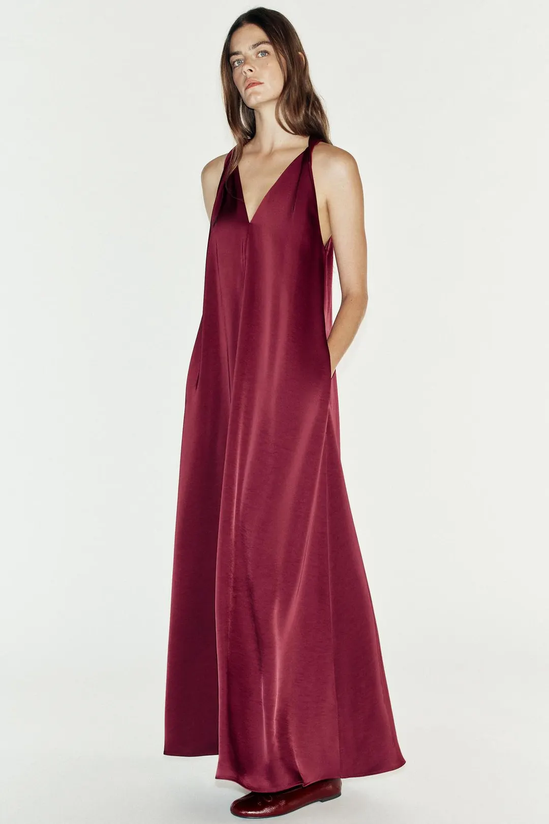 Платье длинное атласное, Zara