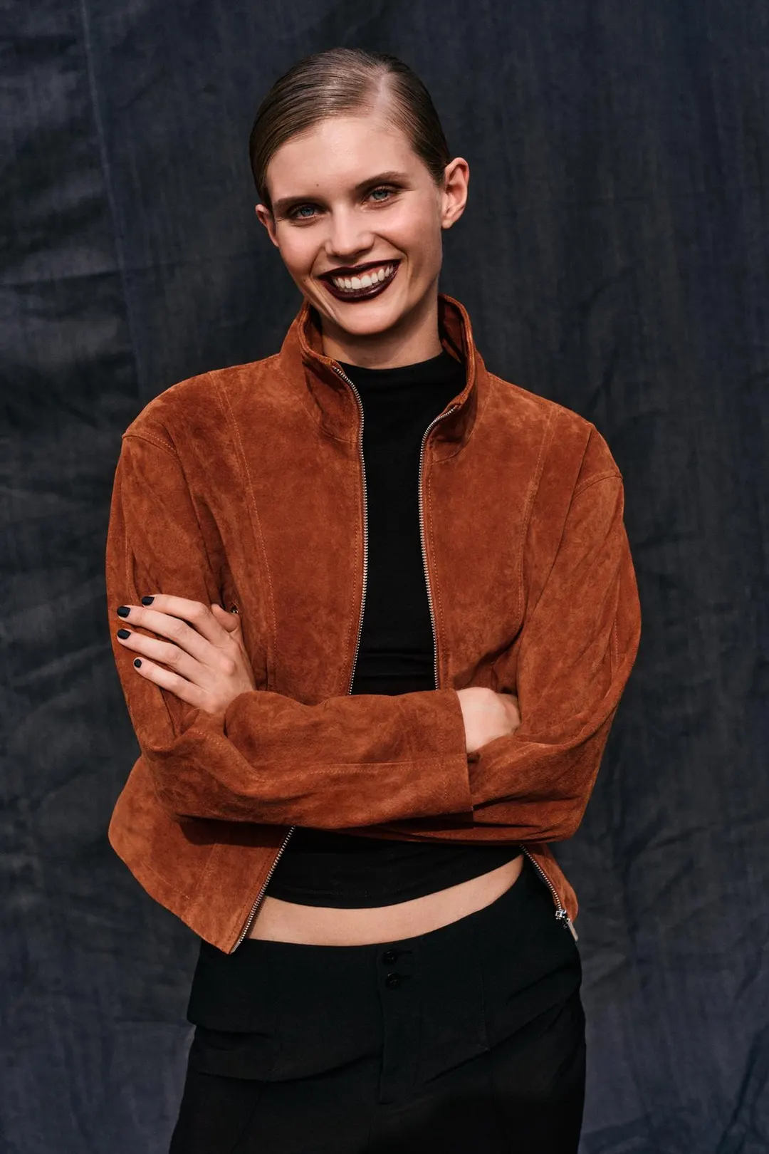 Куртка с высоким воротником из 100% кожи, Zara
