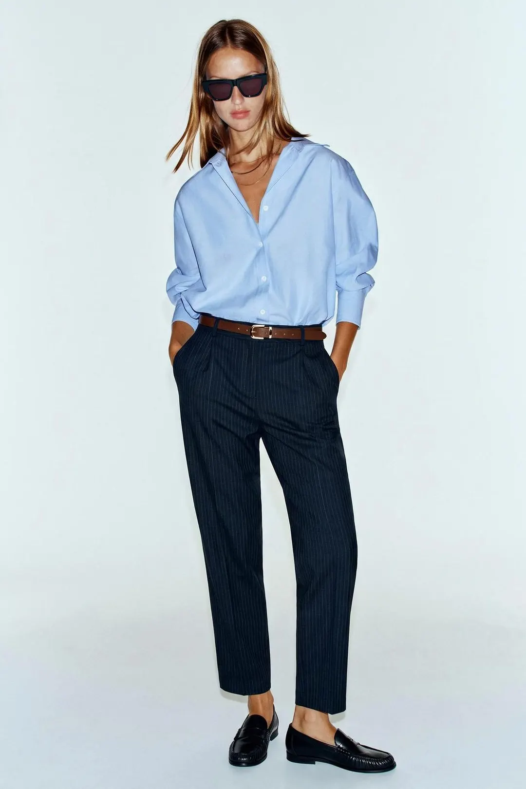 Укороченные брюки с поясом, Zara