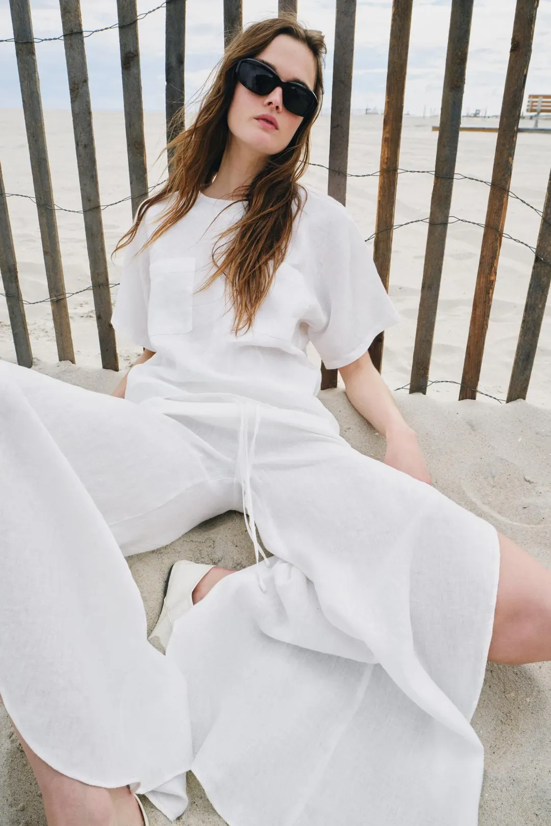 Топ из 100% льна с завязками ZW Collection, Zara