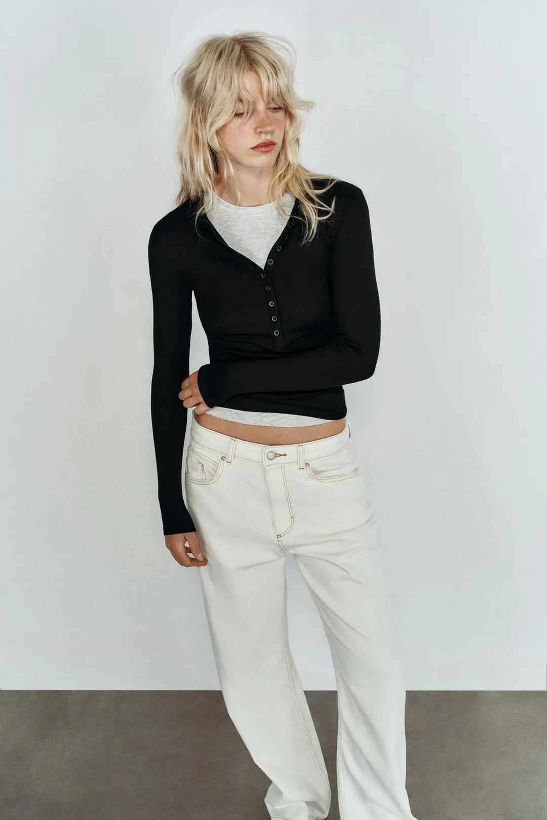 Футболка хенли с длинными рукавами, Zara