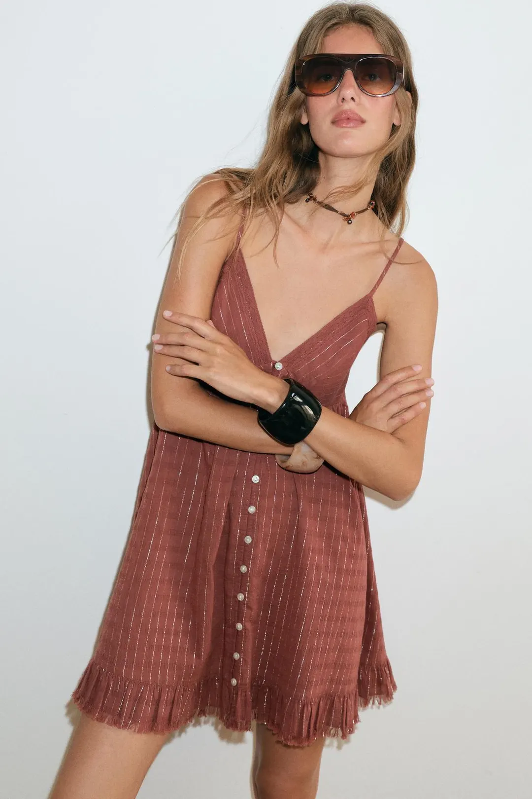 Мини-платье в полоску с металлизированной нитью, Zara